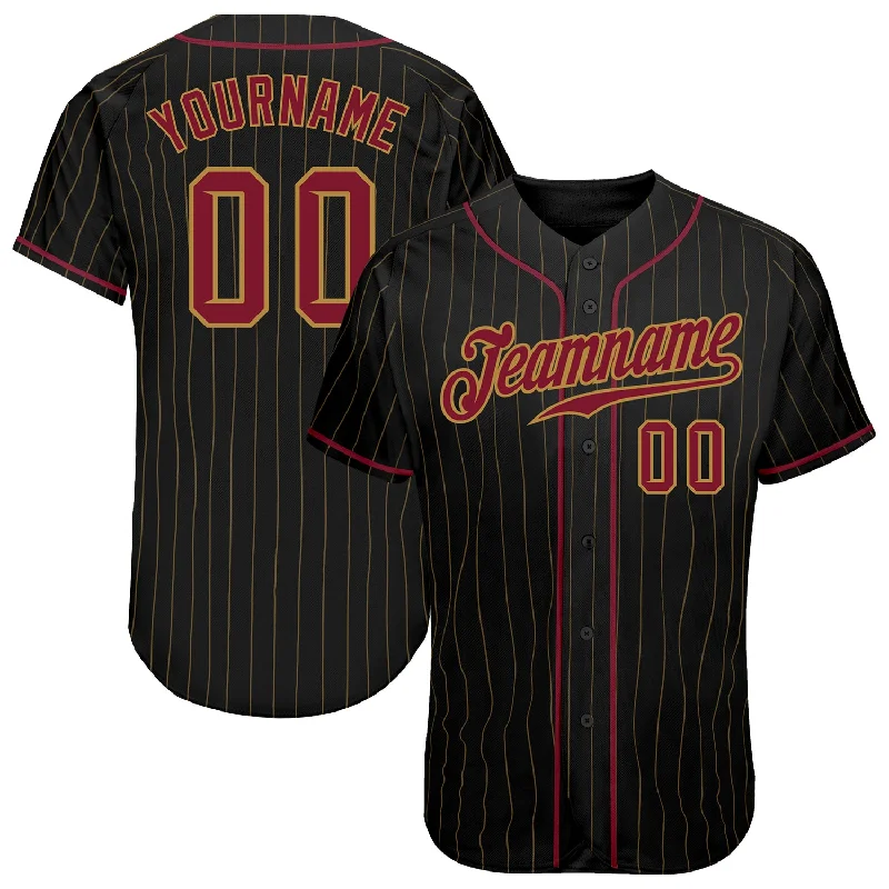 Personalized Baseball Jerseys For Corporate Gifts-Custom Black Old Gold Pinstripe Crimson-Old Gold Authentic Baseball Jersey