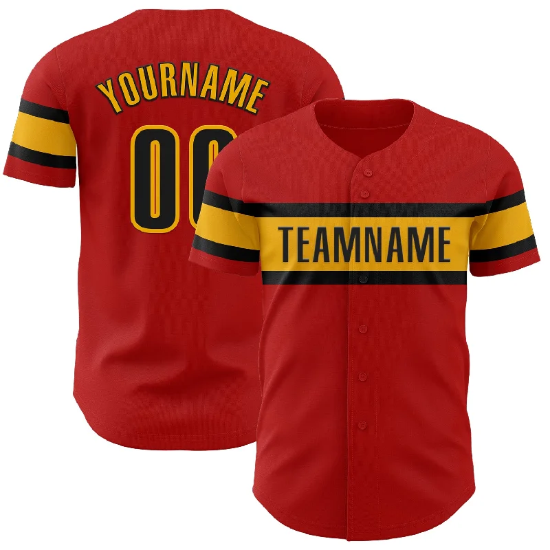 Custom Baseball Jerseys For Player Recognition-Custom Red Black-Gold Authentic Baseball Jersey