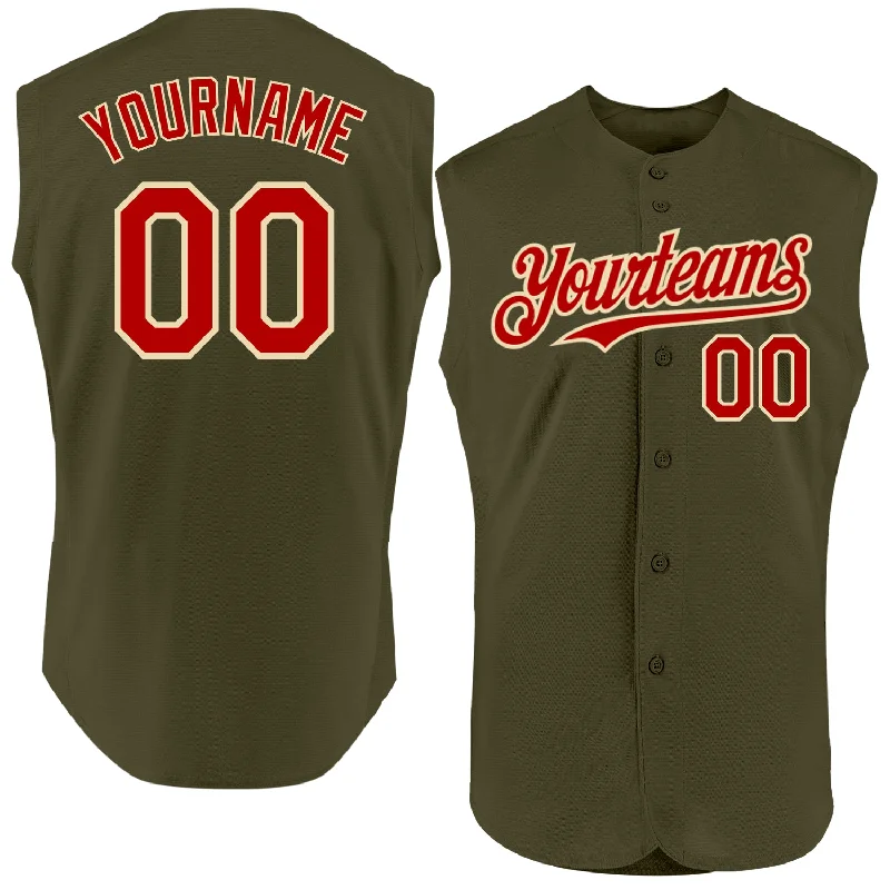 Custom Baseball Jerseys For Local Fans-Custom Olive Red-Cream Authentic Sleeveless Salute To Service Baseball Jersey