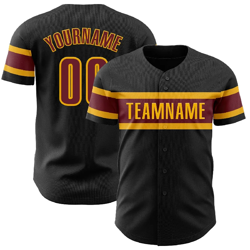 Baseball Jerseys For Corporate Team Activities-Custom Black Burgundy-Gold Authentic Baseball Jersey