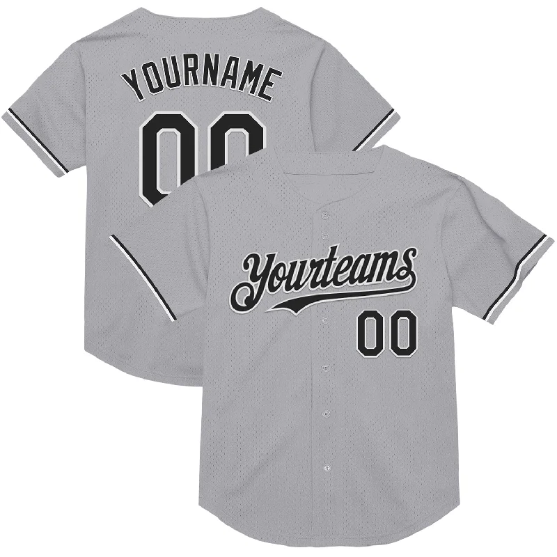 Custom Baseball Jerseys For School Sports Events-Custom Gray Black-White Mesh Authentic Throwback Baseball Jersey