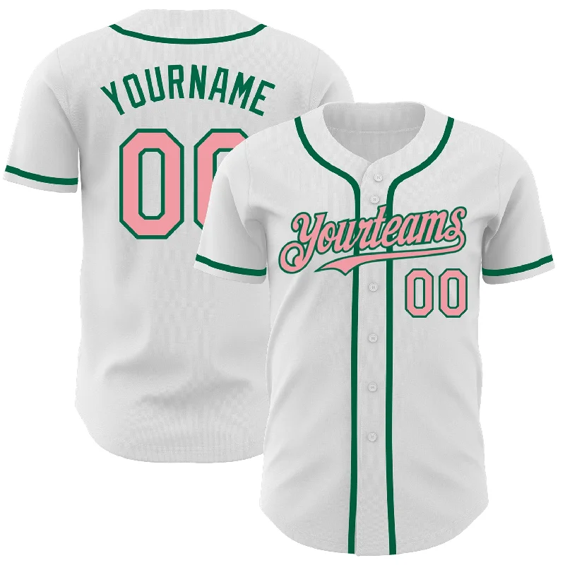 Personalized Baseball Jerseys For Schools-Custom White Medium Pink-Kelly Green Authentic Baseball Jersey