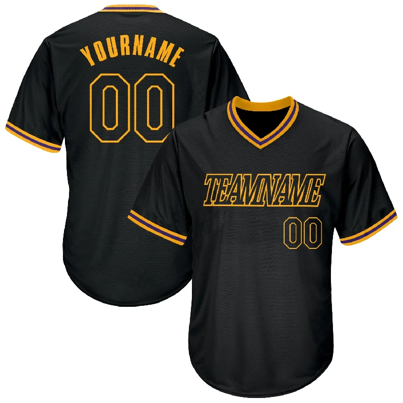 Baseball Jerseys For Fun League Competitions-Custom Black Black-Gold Authentic Throwback Rib-Knit Baseball Jersey Shirt