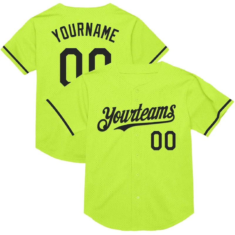 Personalized Baseball Jerseys For Gift Giving-Custom Neon Green Black Mesh Authentic Throwback Baseball Jersey