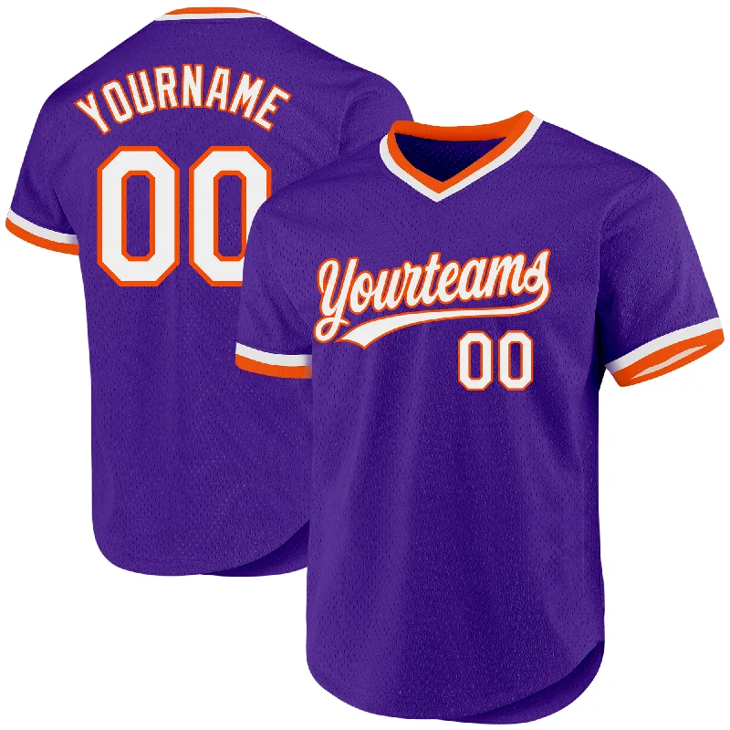 Custom Baseball Jerseys For Team Fundraisers-Custom Purple White-Orange Authentic Throwback Baseball Jersey