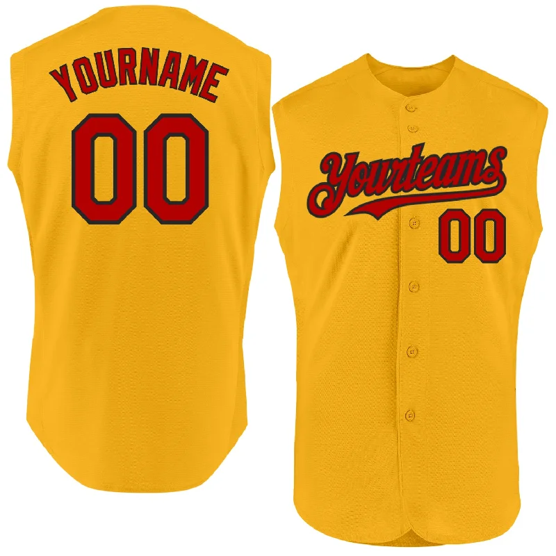 Baseball Jerseys With Custom Fabric-Custom Gold Red-Black Authentic Sleeveless Baseball Jersey