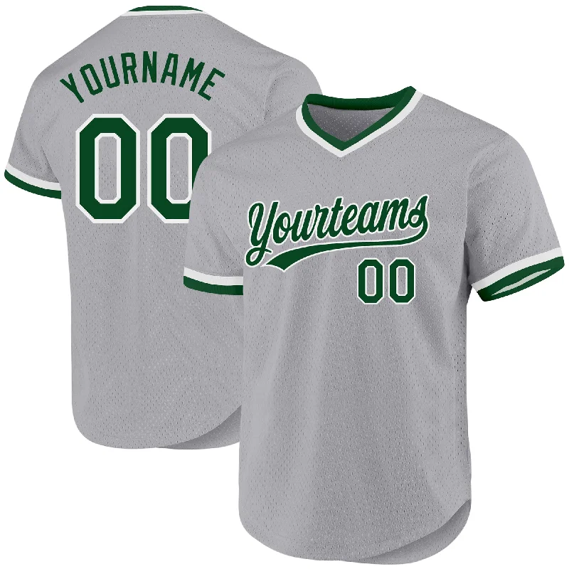 Personalized Baseball Jerseys For Event Gifting-Custom Gray Green-White Authentic Throwback Baseball Jersey