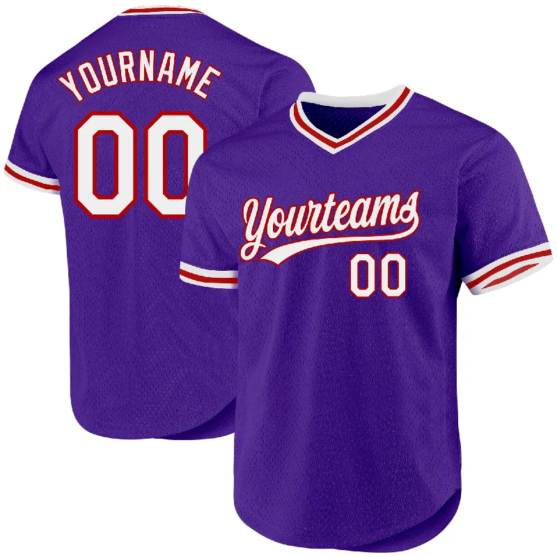 Baseball Jerseys For Corporate Sports Events-Custom Purple White-Red Authentic Throwback Baseball Jersey