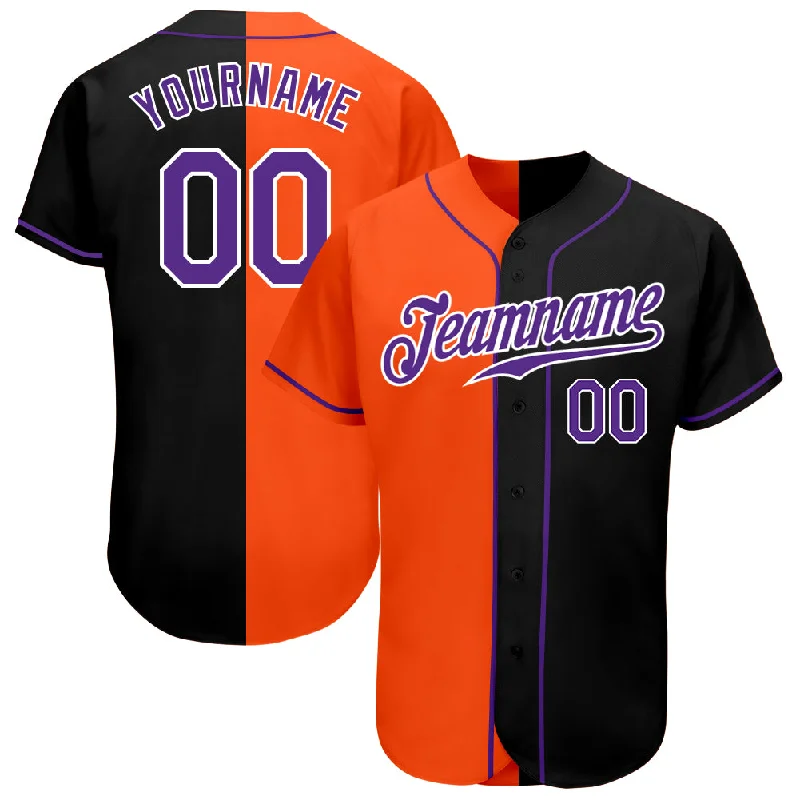 Custom Baseball Jerseys For Regional Tournaments-Custom Black Purple-Orange Authentic Split Fashion Baseball Jersey