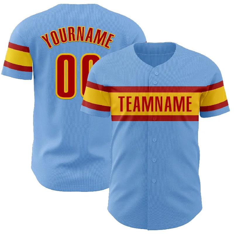 Personalized Baseball Jerseys For Fans & Players-Custom Light Blue Red-Yellow Authentic Baseball Jersey