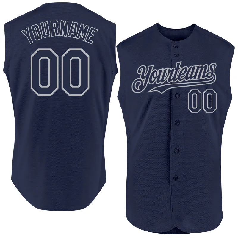 Baseball Jerseys For Corporate Sports Events-Custom Navy Gray Authentic Sleeveless Baseball Jersey