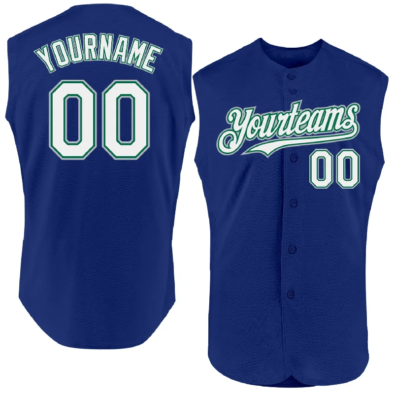 Personalized Baseball Jerseys For Youth Competitions-Custom Royal Kelly Green-Gray Authentic Sleeveless Baseball Jersey