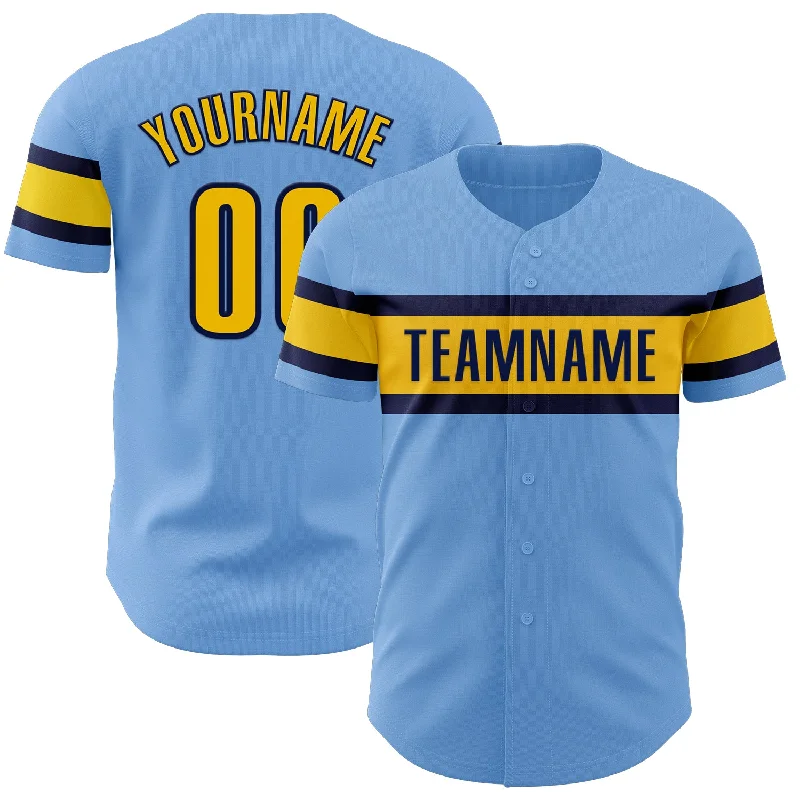 Personalized Baseball Jerseys For School Events-Custom Light Blue Yellow-Navy Authentic Baseball Jersey