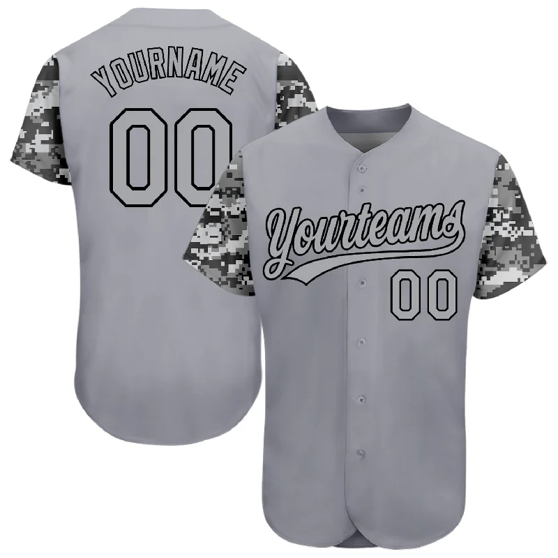 Baseball Jerseys For League Competitions-Custom Gray Gray Black-Camo 3D Pattern Design Authentic Baseball Jersey