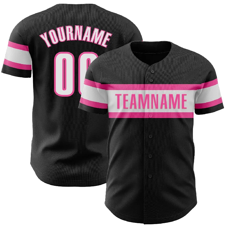 Custom Baseball Jerseys For Special Events-Custom Black White-Pink Authentic Baseball Jersey