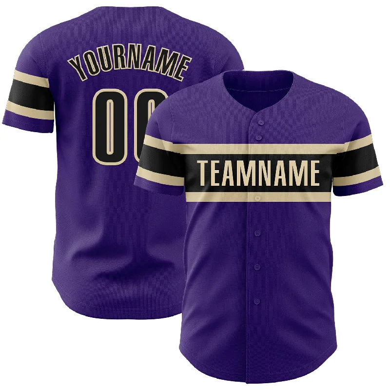 Custom Baseball Jerseys For Fans-Custom Purple Black-Cream Authentic Baseball Jersey