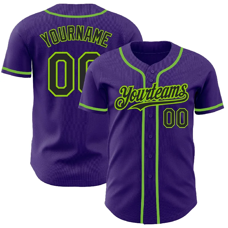 Personalized Baseball Jerseys For Custom Designs-Custom Purple Black-Neon Green Authentic Baseball Jersey