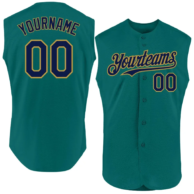 Baseball Jerseys For Local Rugby Clubs-Custom Teal Navy-Old Gold Authentic Sleeveless Baseball Jersey