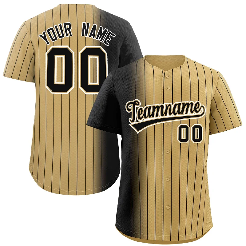 Custom Baseball Jerseys For Supporter Gifts-Custom Old Gold Black Pinstripe Personalized Gradient Authentic Baseball Jersey