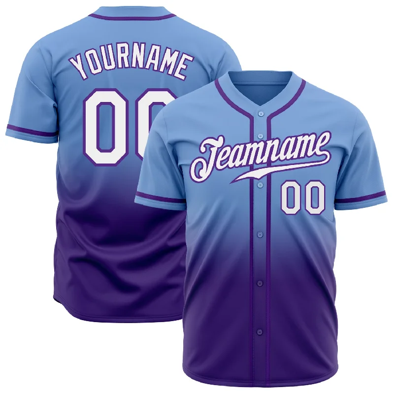 Personalized Baseball Jerseys For Event Marketing-Custom Light Blue White-Purple Authentic Fade Fashion Baseball Jersey