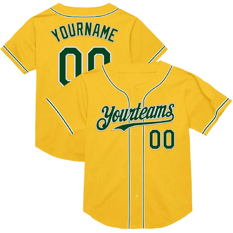 Custom Baseball Jerseys With Bold Graphics-Custom Gold Green-White Mesh Authentic Throwback Baseball Jersey