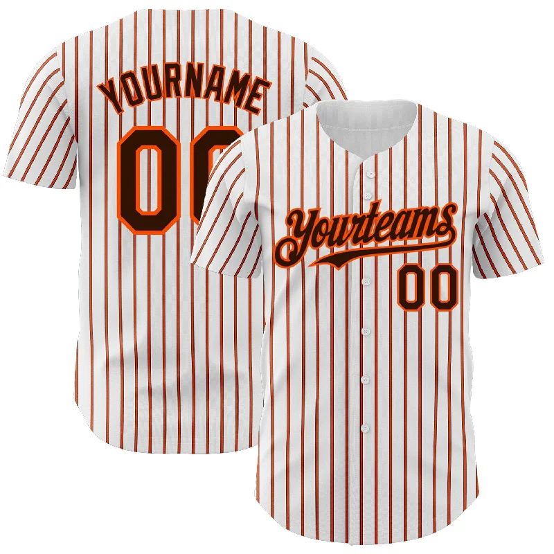 Baseball Jerseys With Custom Patch Designs-Custom White (Brown Orange Pinstripe) Brown-Orange Authentic Baseball Jersey