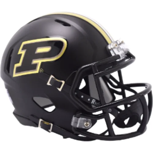 Custom Rugby Helmets With Ventilation-Purdue Boilermakers NCAA Mini Chrome Speed Football Helmet Gloss Black- NCAA