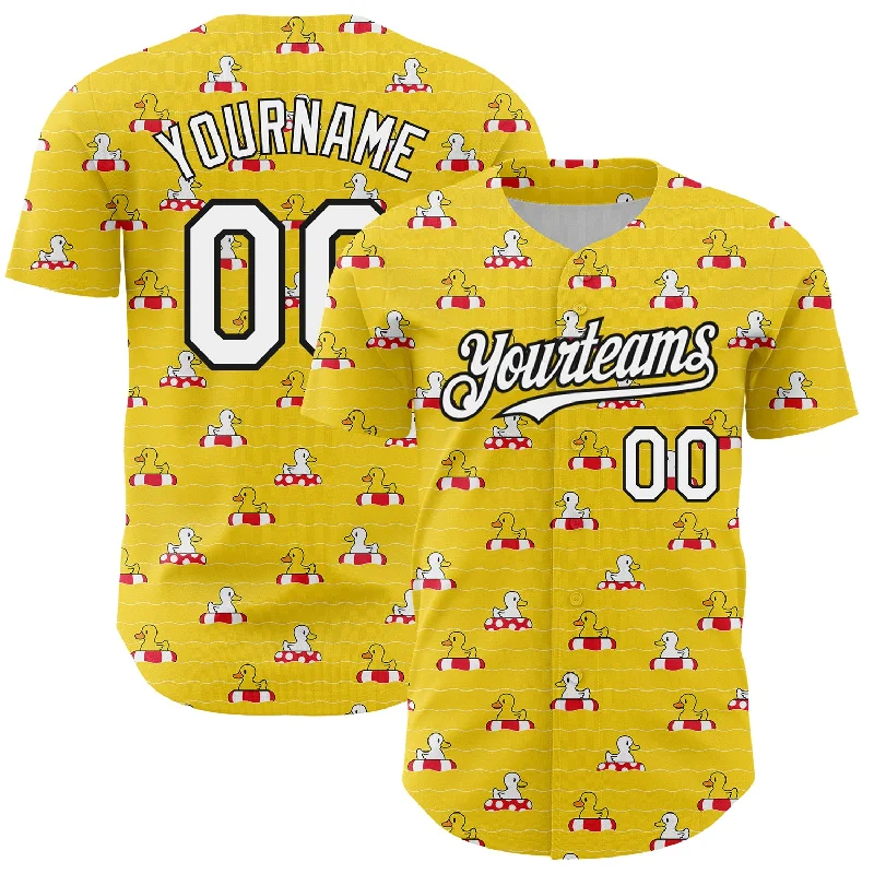 Personalized Baseball Jerseys For Special Matches-Custom Yellow White-Black 3D Pattern Design Duck Authentic Baseball Jersey