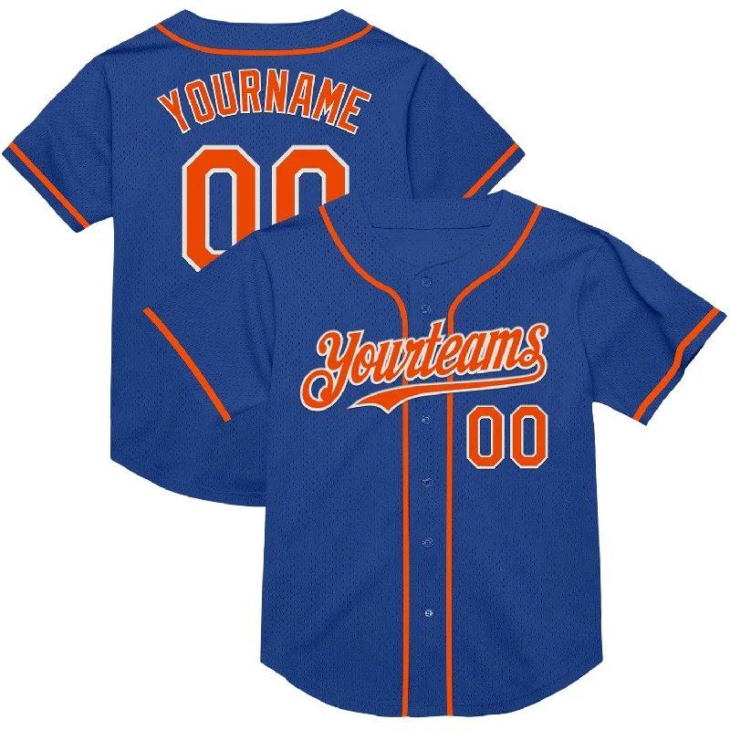 Personalized Baseball Jerseys For Sponsorship Deals-Custom Royal Orange-White Mesh Authentic Throwback Baseball Jersey