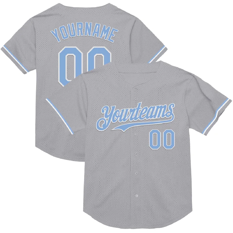 Personalized Baseball Jerseys For College Teams-Custom Gray Light Blue-White Mesh Authentic Throwback Baseball Jersey