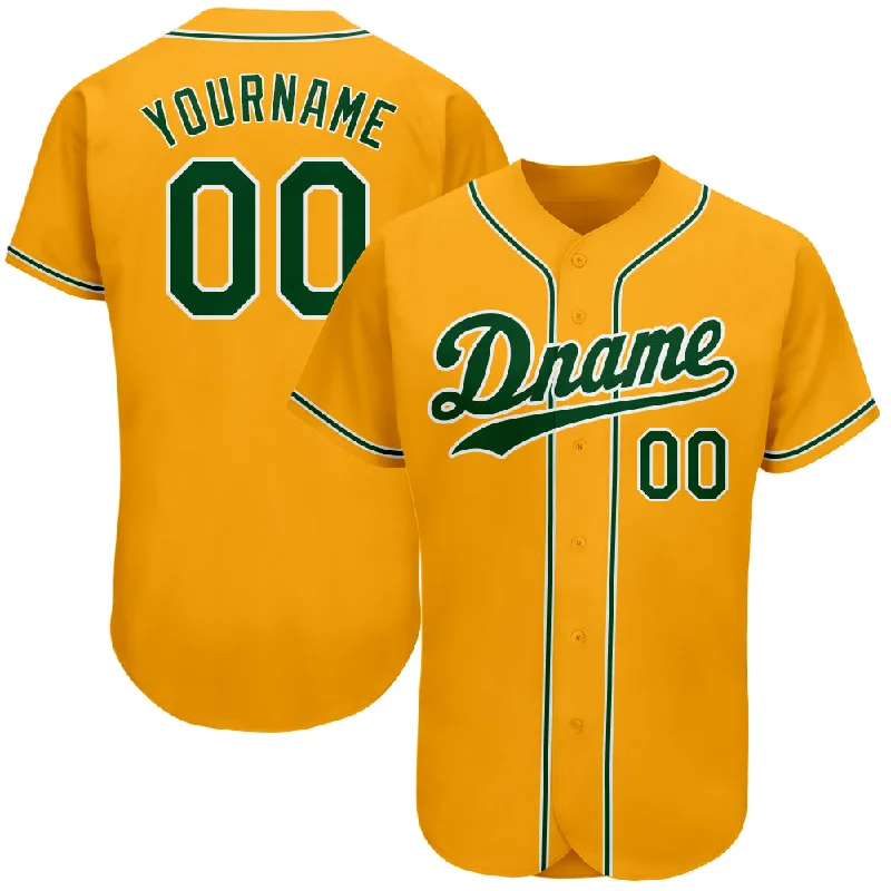 Personalized Baseball Jerseys For Fundraising Projects-Custom Gold Green-White Authentic Baseball Jersey