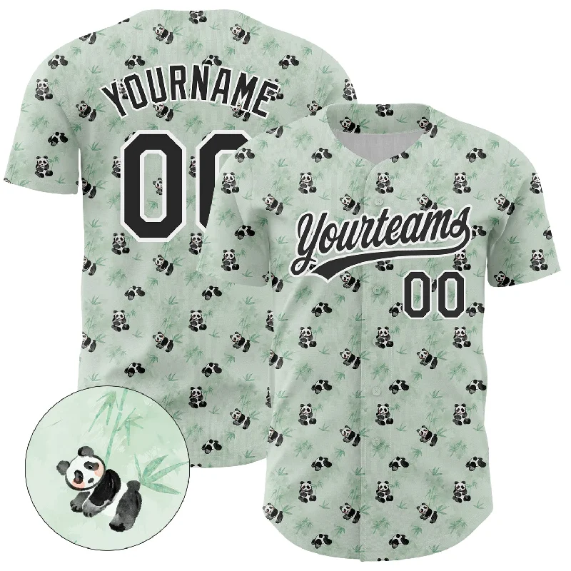 Baseball Jerseys For Corporate Team Activities-Custom Green Black-White 3D Pattern Design Animal Panda Authentic Baseball Jersey