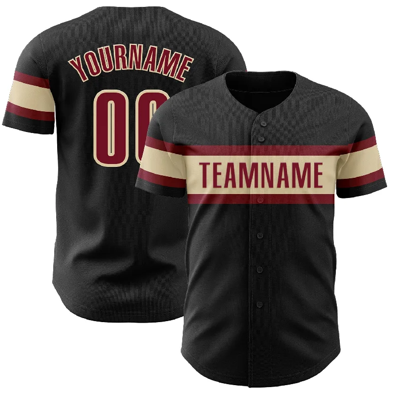 Baseball Jerseys With Player Numbers-Custom Black Crimson-Cream Authentic Baseball Jersey