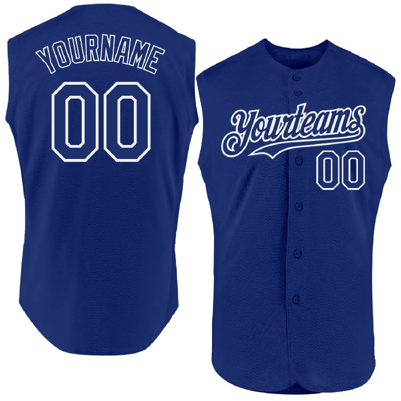 Custom Baseball Jerseys For Player Gifts-Custom Royal White Authentic Sleeveless Baseball Jersey