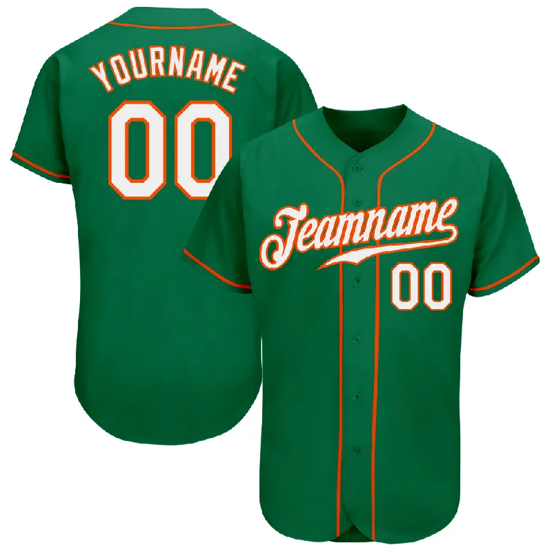 Baseball Jerseys With Custom Fabric-Custom Kelly Green White-Orange Authentic Baseball Jersey