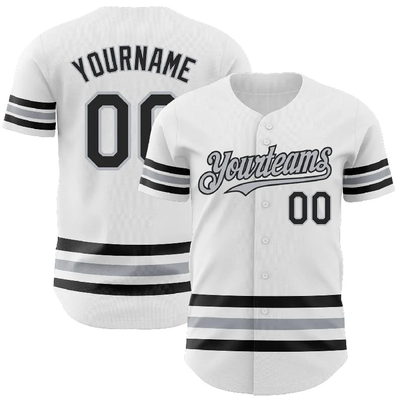 Personalized Baseball Jerseys For Special Recognitions-Custom White Black-Gray Line Authentic Baseball Jersey