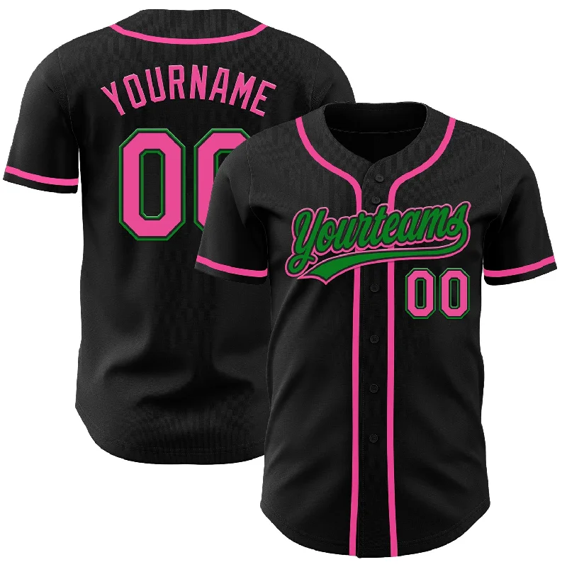 Personalized Baseball Jerseys For Player Participation-Custom Black Pink-Grass Green Authentic Baseball Jersey