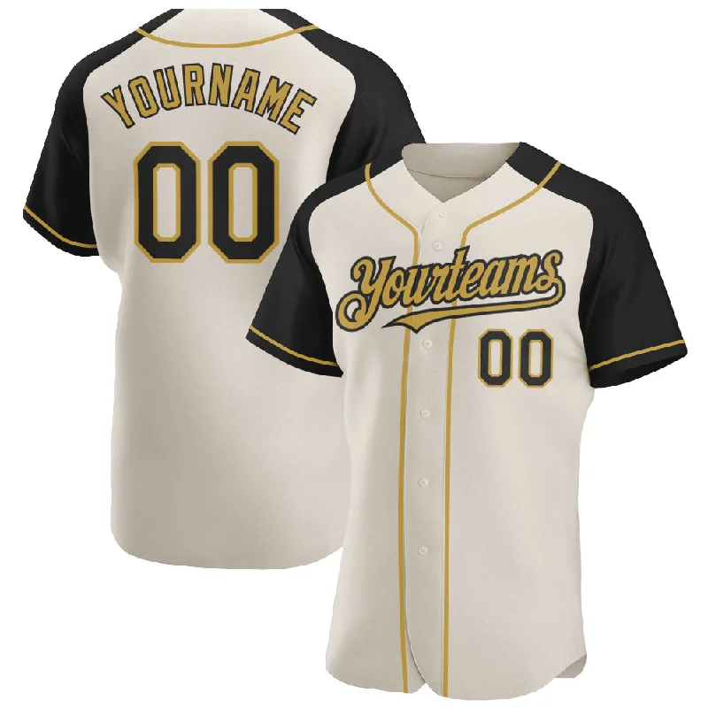 Baseball Jerseys For Custom Team Wear-Custom Cream Black-Old Gold Authentic Raglan Sleeves Baseball Jersey