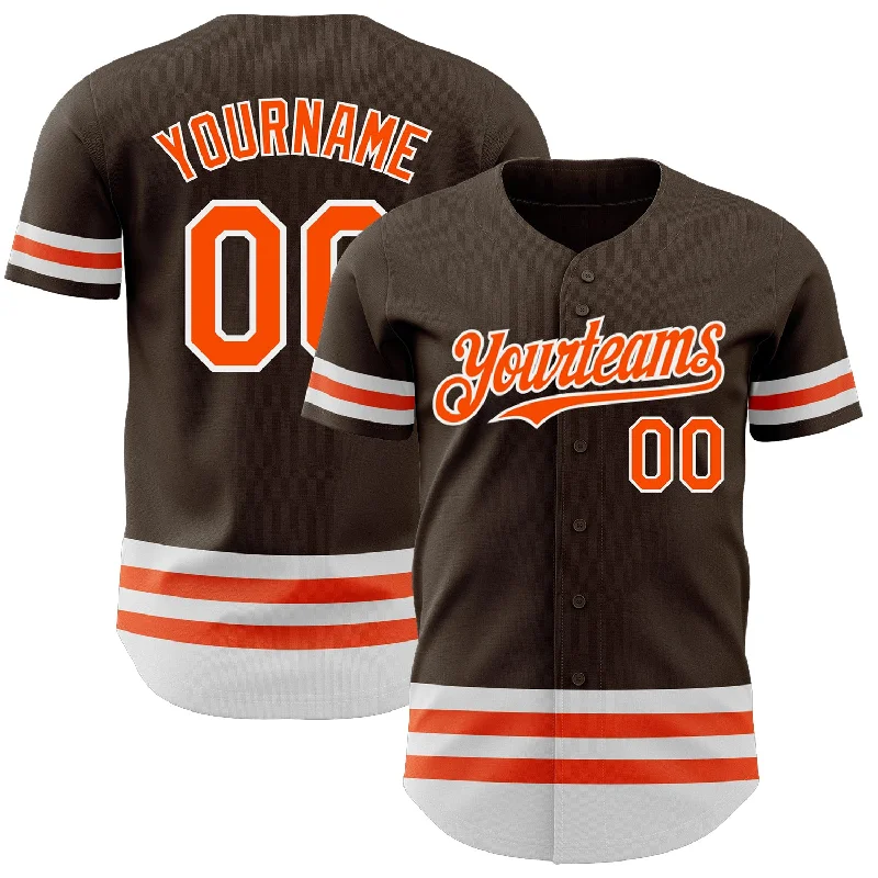 Custom Baseball Jerseys For Team Fundraisers-Custom Brown Orange-White Line Authentic Baseball Jersey