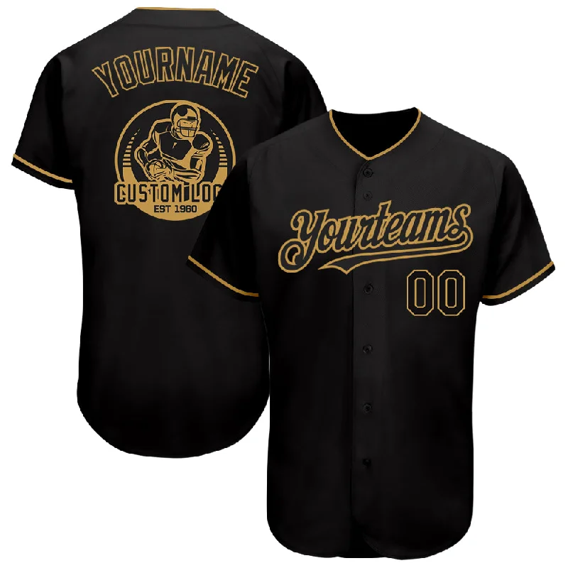 Custom Baseball Jerseys For School Uniforms-Custom Black Old Gold Authentic Baseball Jersey