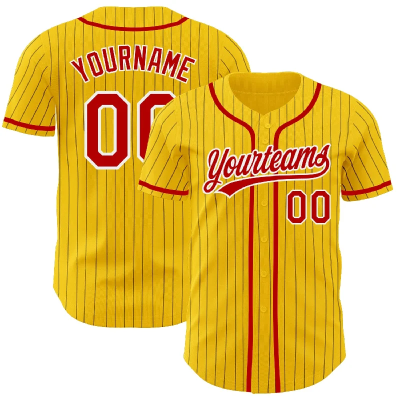 Baseball Jerseys For Community Support Events-Custom Yellow Black Pinstripe Red-White Authentic Baseball Jersey