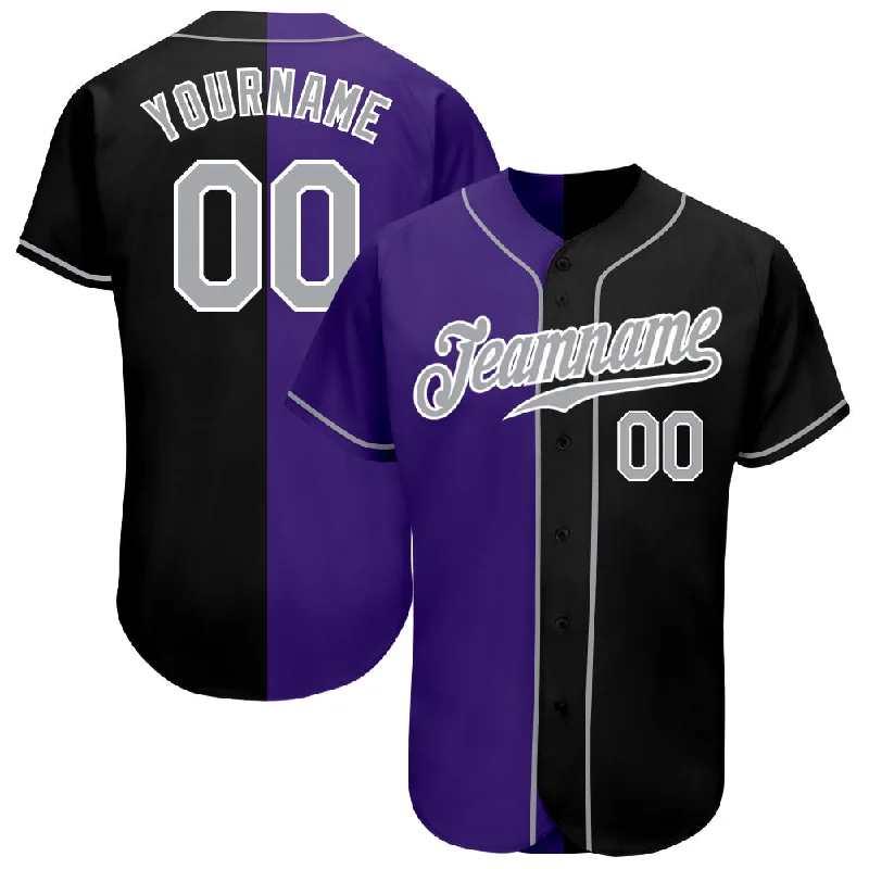 Custom Baseball Jerseys For Supporter Gifts-Custom Black Gray-Purple Authentic Split Fashion Baseball Jersey