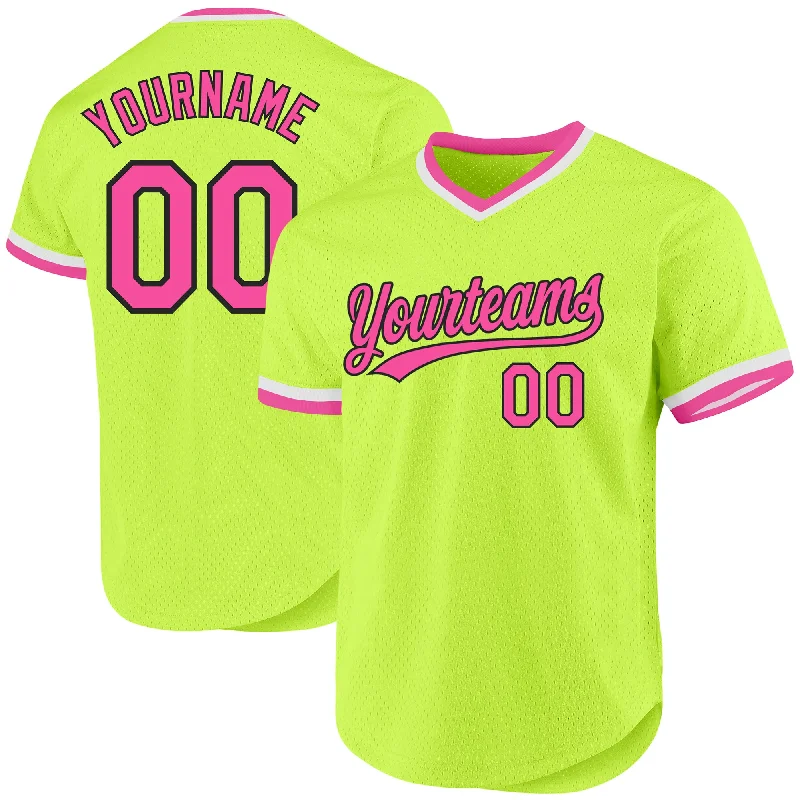 Custom Baseball Jerseys For Regional Competitions-Custom Neon Green Pink-Black Authentic Throwback Baseball Jersey