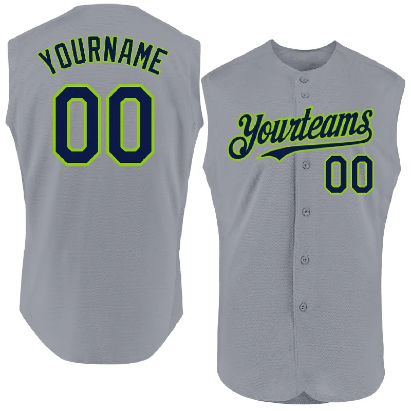 Personalized Baseball Jerseys For Youth Competitions-Custom Gray Navy-Neon Green Authentic Sleeveless Baseball Jersey