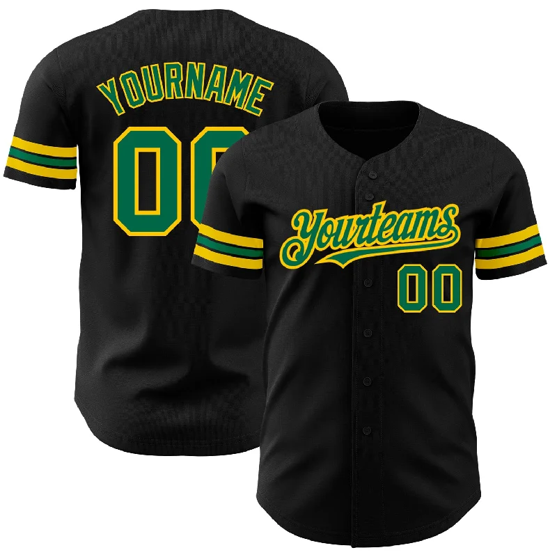 Personalized Baseball Jerseys For Special Matches-Custom Black Kelly Green-Yellow Authentic Baseball Jersey