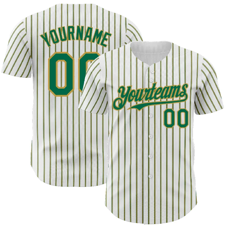 Custom Baseball Jerseys With Sponsor Logos-Custom White (Kelly Green Old Gold Pinstripe) Kelly Green-Old Gold Authentic Baseball Jersey