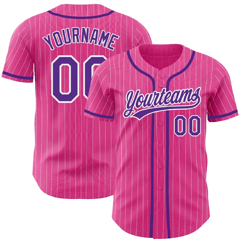 Baseball Jerseys For Personalized Team Apparel-Custom Pink White Pinstripe Purple Authentic Baseball Jersey