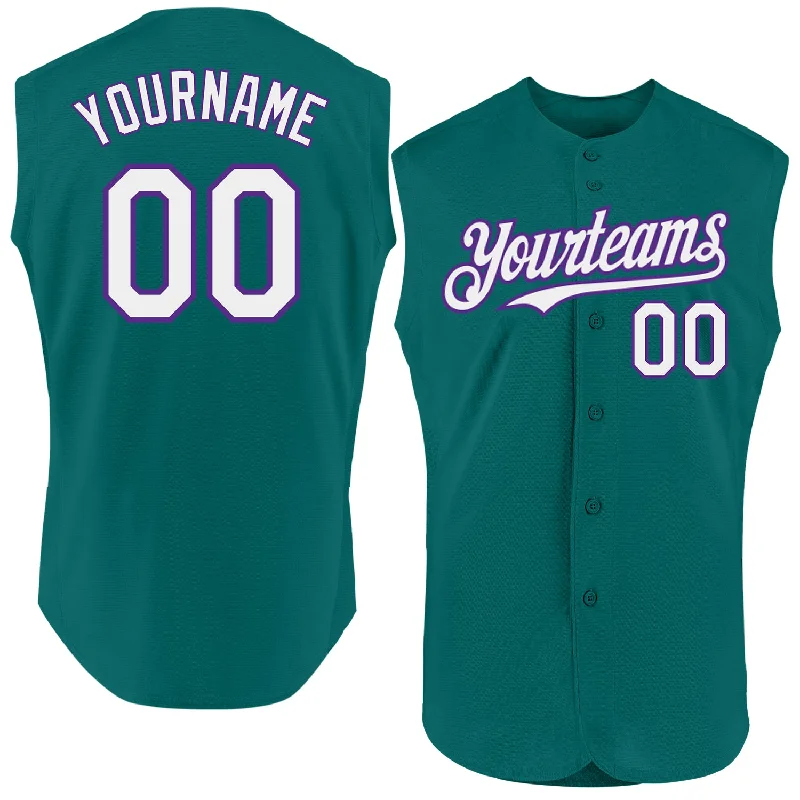 Personalized Baseball Jerseys For Special Teams-Custom Teal White-Purple Authentic Sleeveless Baseball Jersey