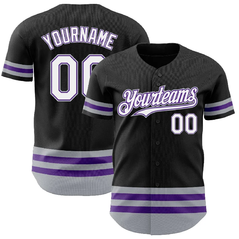 Personalized Baseball Jerseys For College Spirit-Custom Black Purple-Gray Line Authentic Baseball Jersey