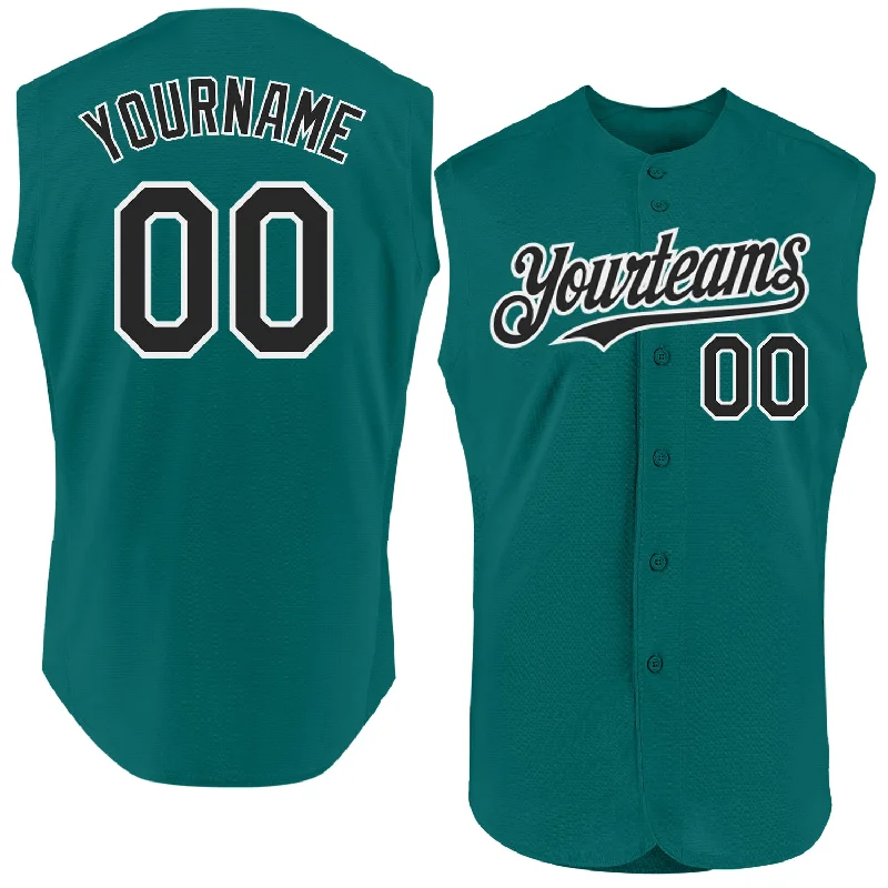 Baseball Jerseys For Custom Player Apparel-Custom Teal Black-White Authentic Sleeveless Baseball Jersey